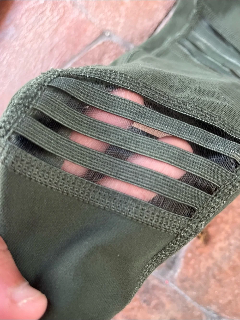 Alo Yoga Multi Legging Dark Green Mesh Cut Out Stripes Stretch Size  XXS/XS